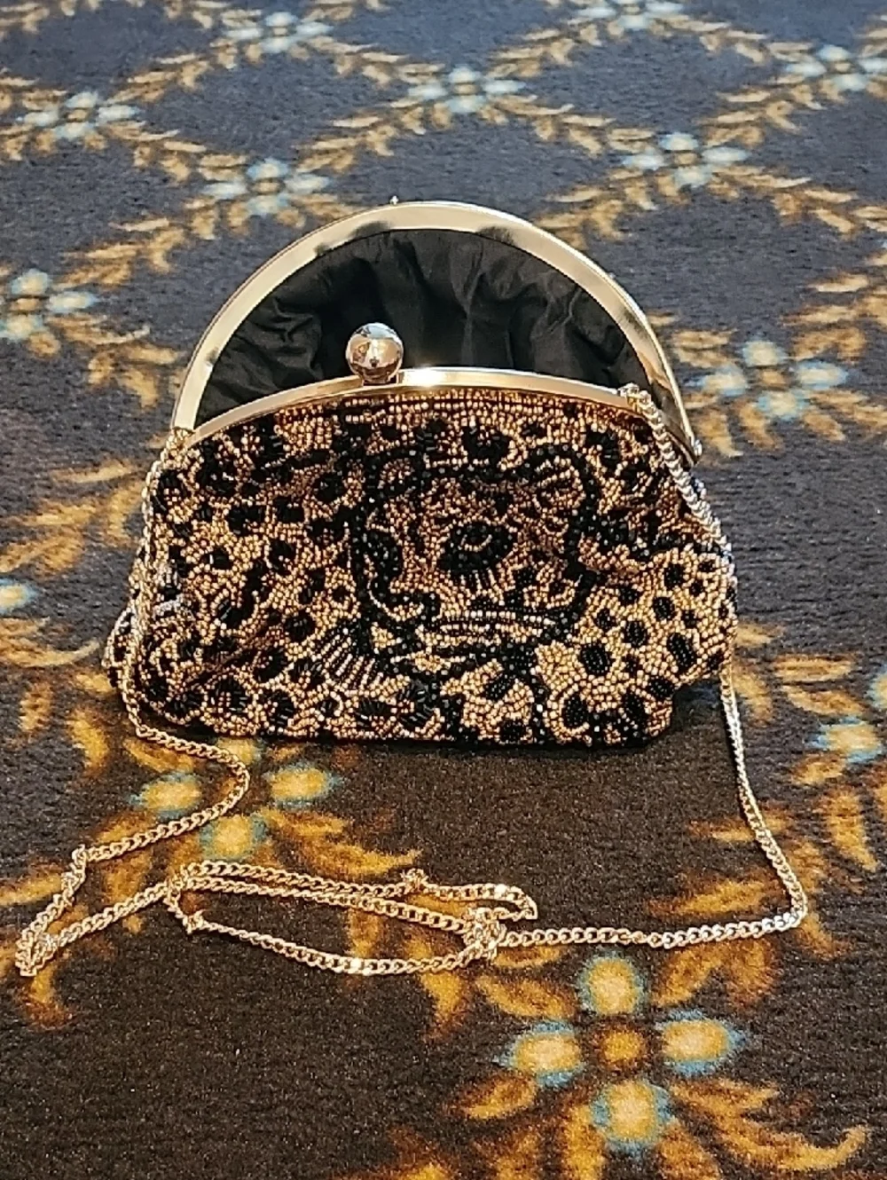 Source Unknown Beaded Leopard Clutch in Gold and Black - Picture 2 of 5